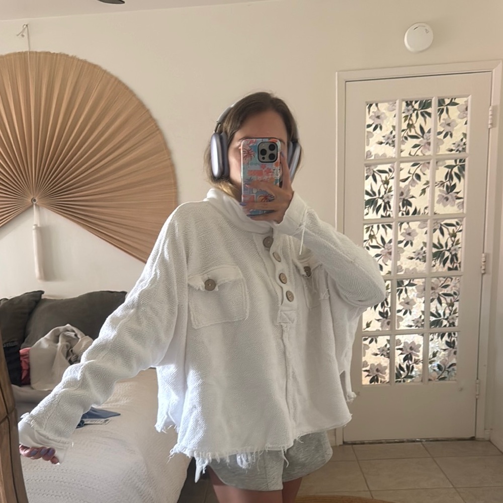 White Button-Up Fleece Jacket